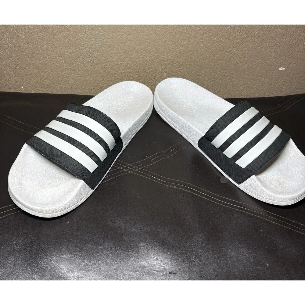 Adidas Men’s Adilette Shower Slides White/Black Size 14